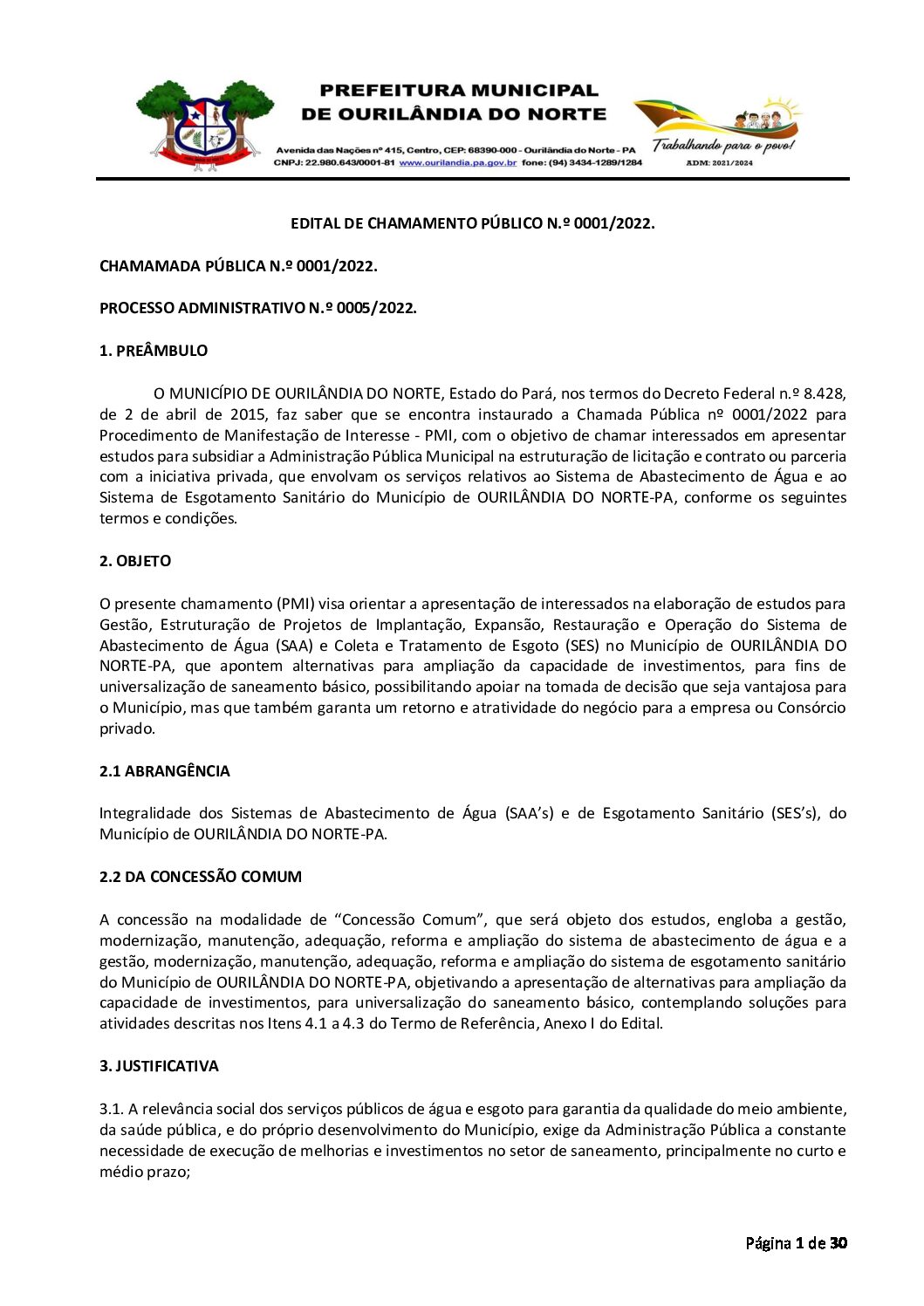 Edital Chamada Pública 0001 PMI Prefeitura Municipal de Ourilândia