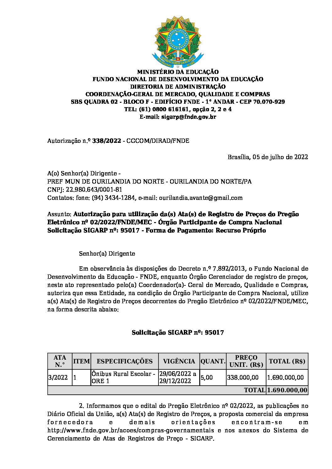 Autoriza O Do Org O Gerenciador Da Ata Prefeitura Municipal De