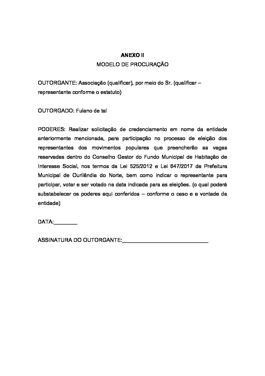 MODELO PROCURAÇÃO E SUBSTABELECIMENTO - Prefeitura Municipal de Ourilândia  do Norte