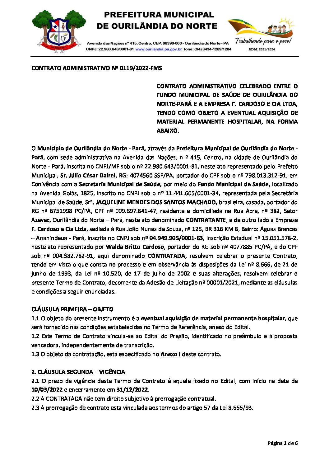 Contrato N Fms Prefeitura Municipal De Ouril Ndia Do Norte